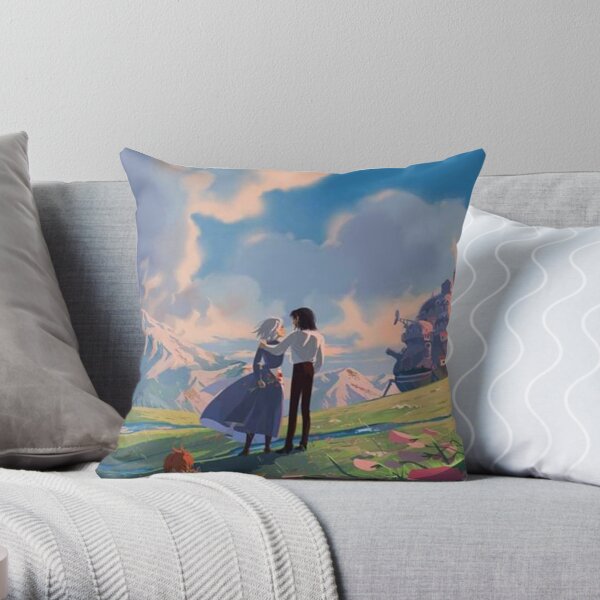Moving castle print Throw Pillow