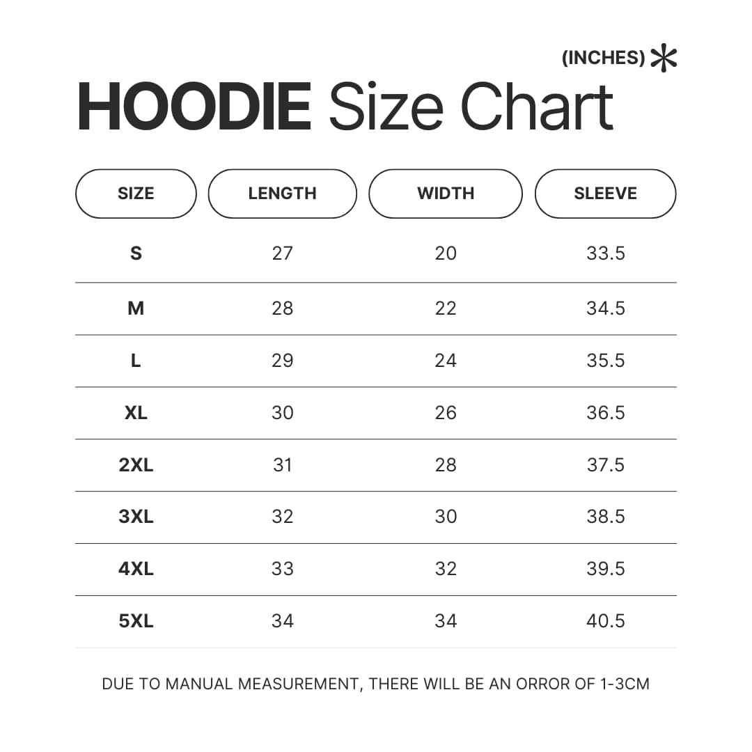 Hoodie Size Chart - Howl's Moving Castle Shop