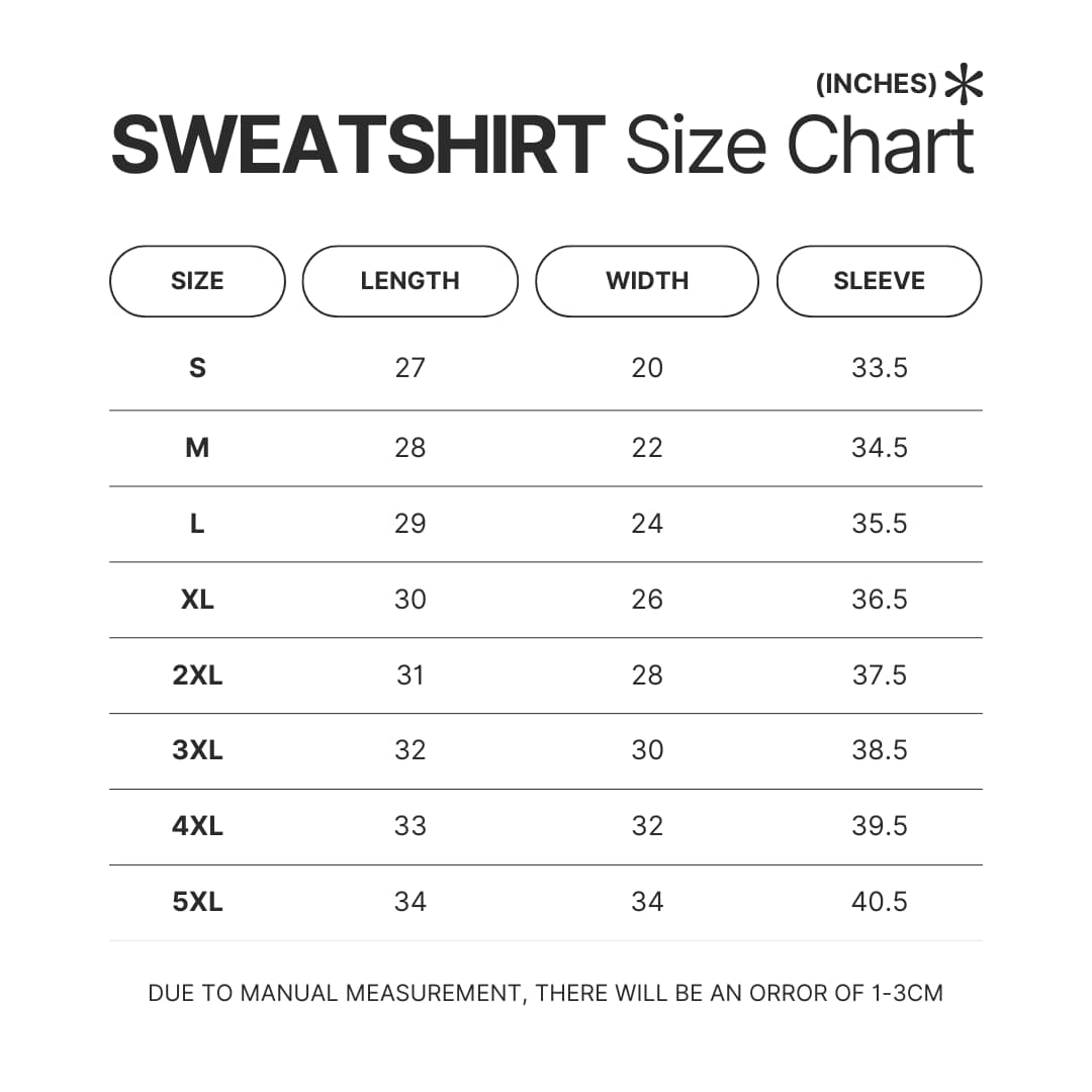 Sweatshirt Size Chart - Howl's Moving Castle Shop