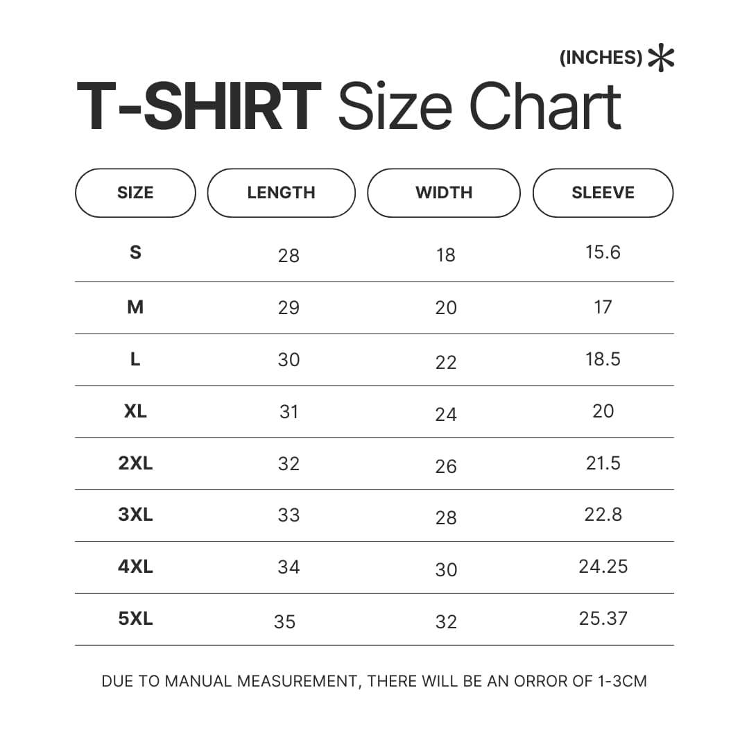 T shirt Size Chart - Howl's Moving Castle Shop