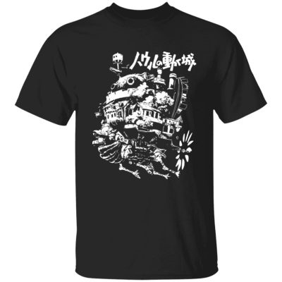 Howls Moving Castle Howls Castle in Black and White T Shirt - Howl's Moving Castle Shop