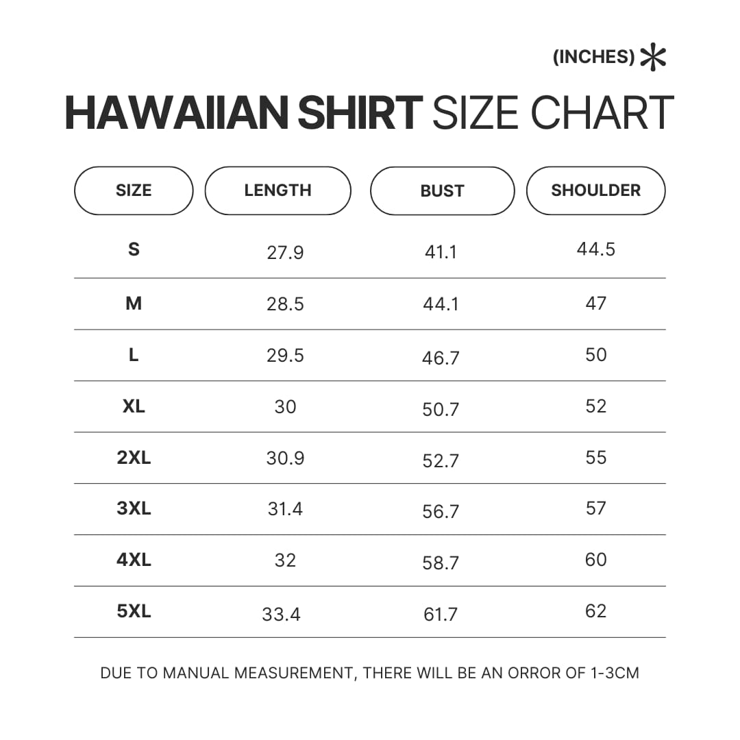 Hawaiian Shirt Size Chart - Howl's Moving Castle Shop